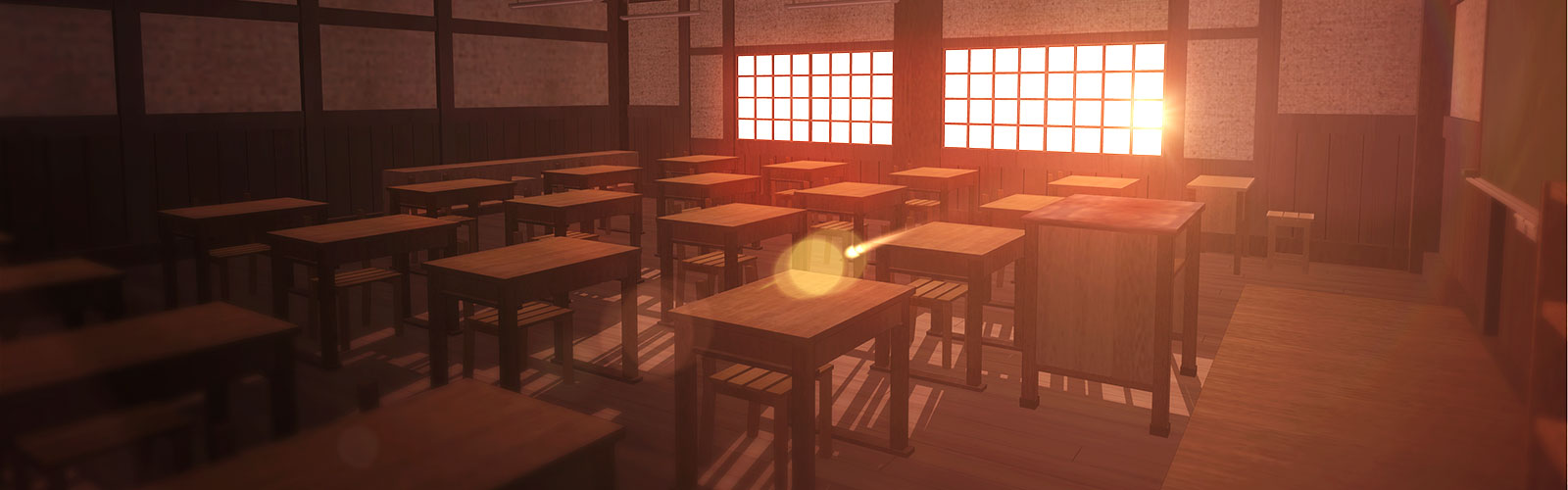 3Dオブジェクト_木造の学校校舎と教室